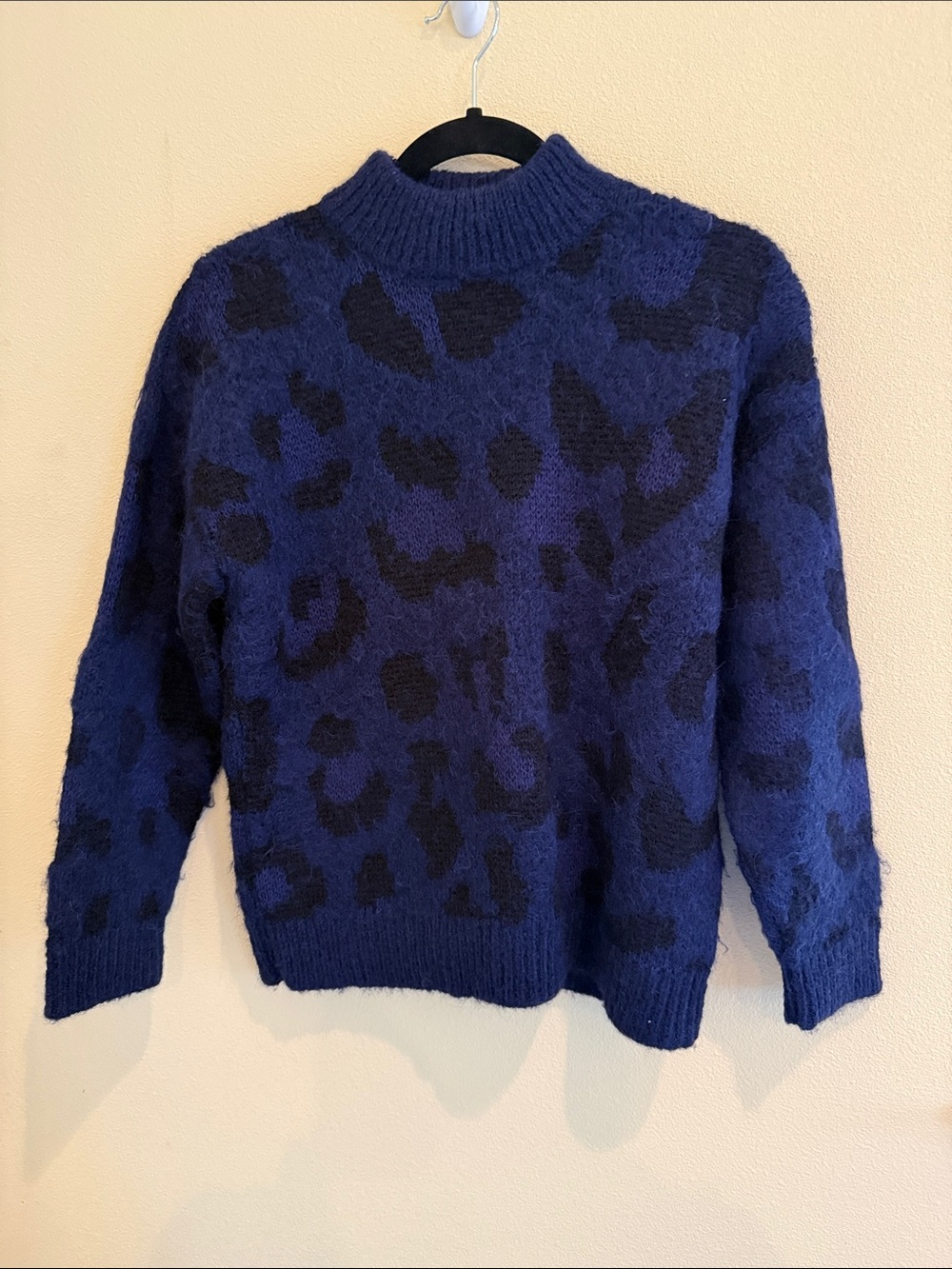 kate spade Navy and Black Animal-Print Mock Neck Sweater